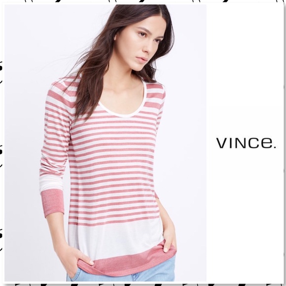 Vince Tops - Vince. Variegated Stripe Mouline Scoop Neck Top S